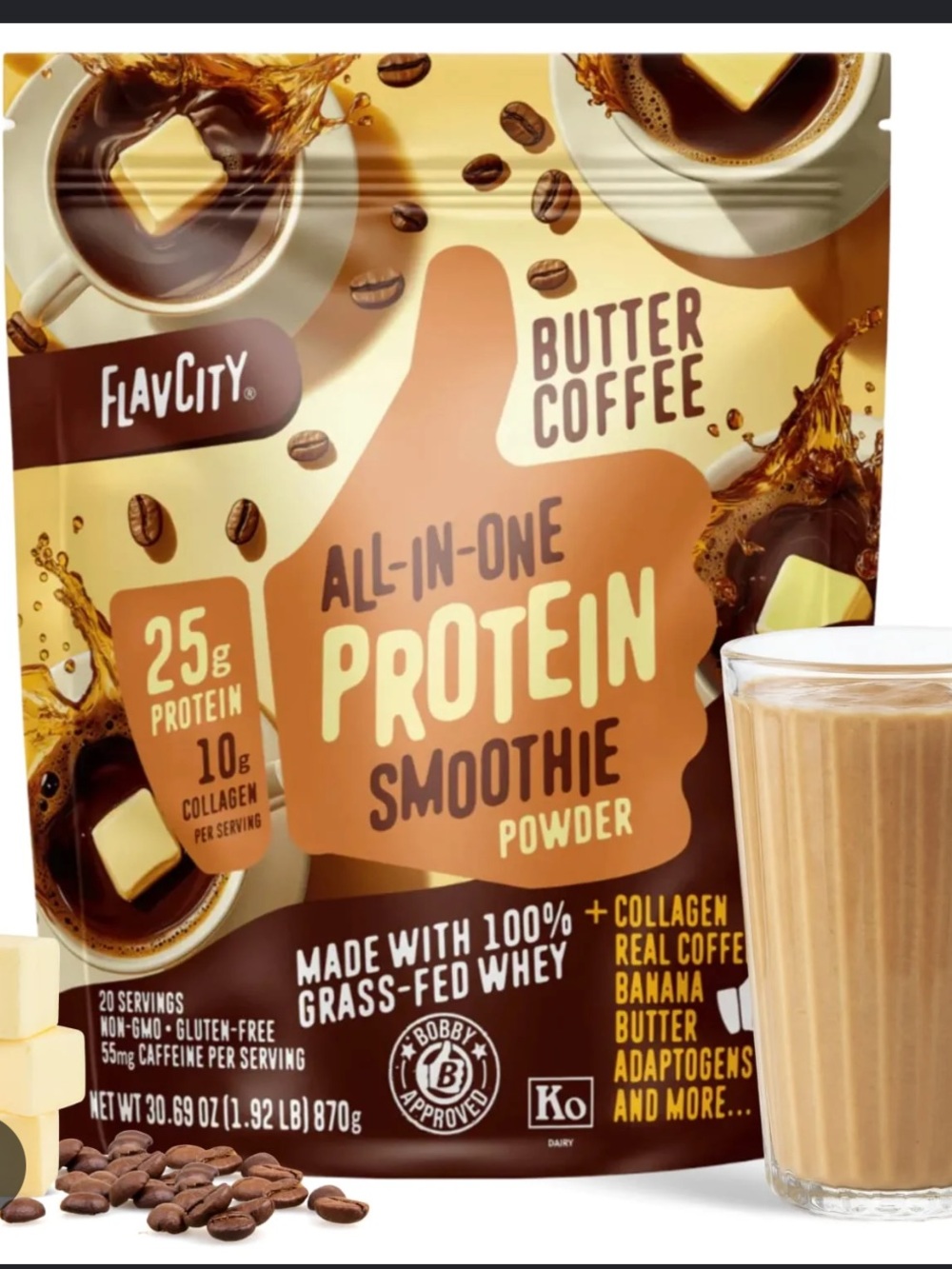 FlavCity Butter Coffee All-In-One Protein Smoothie Powder - used 1 serving of it